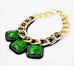 Wholesale Price Turquoise Chunky Thick Chain Gold Plated Necklaces Coloful Reinstone Necklace Set