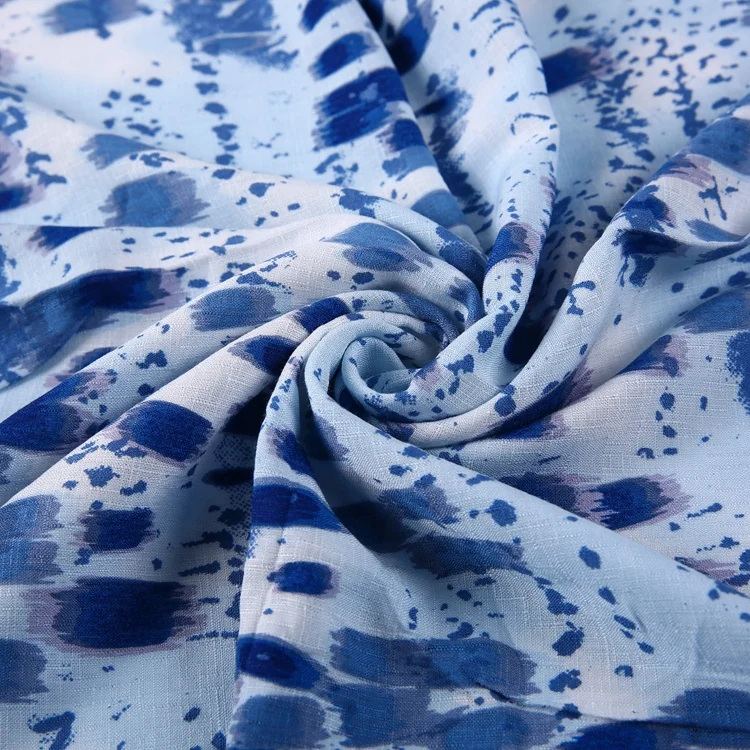 Textile factory blue elegant wave point custom printed 100%rayon slub fabric
