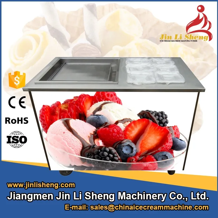 Double Pan Instant icecream Ice Roll Thailand Stir Fry Fried Ice Cream Machine Fried Ice Cream Roll Machine W/Topping Containers