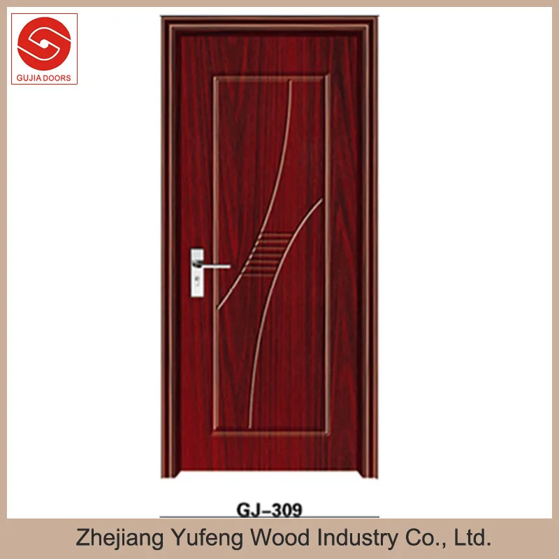 GJ-309 Interior Flat PVC MDF Material Solid Wood Skeleton Wooden Door China Doors for Bedroom