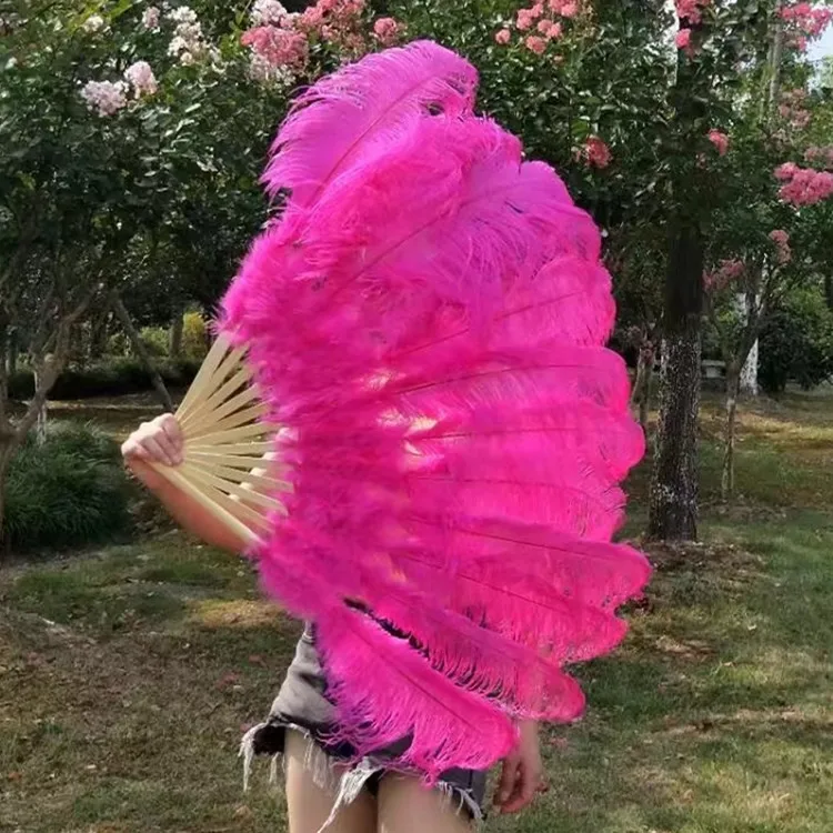 IEF18-2Wholesale High Quality Fashion Ostrich Feather Fan Big Feather Hand Fan for Dance Using