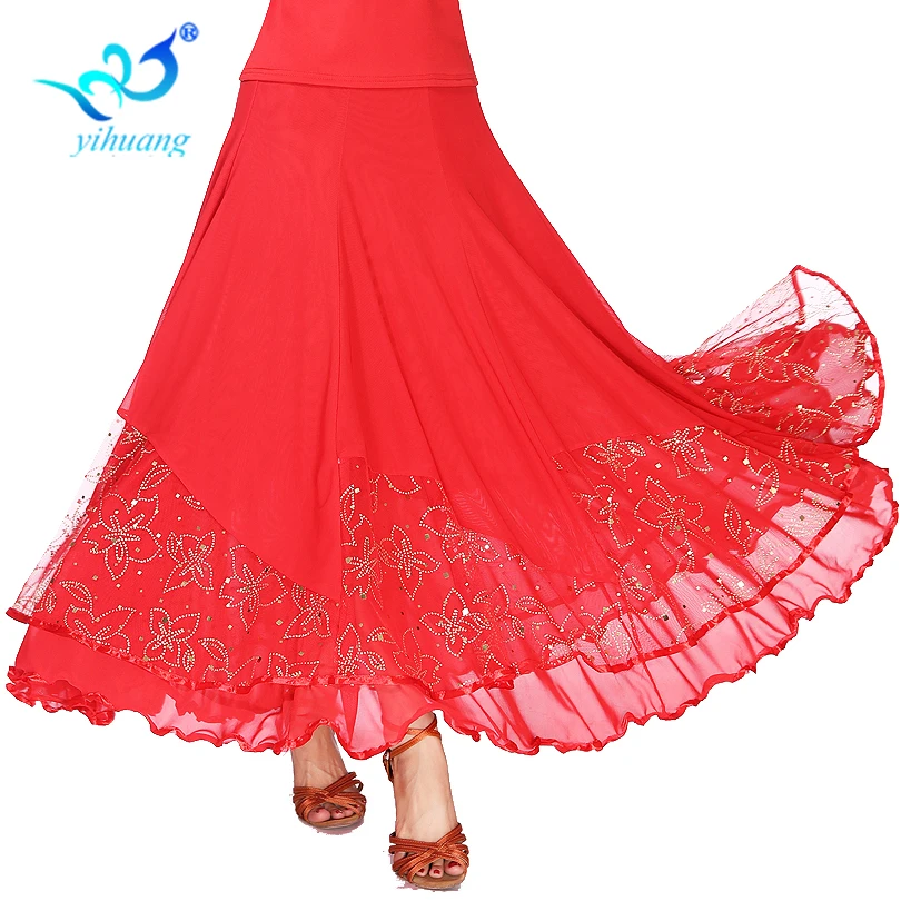 Women Long Dance Skirt Ballroom Dance Skirts Performance Wear Tango Waltz