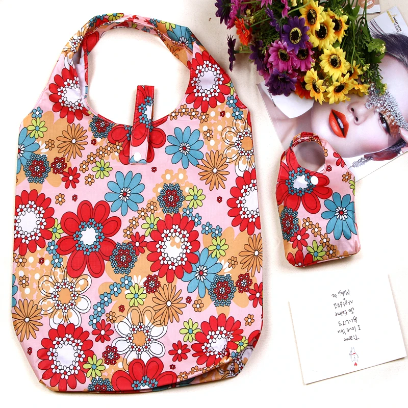 
Custom printed tote bag floral for woman promotional recycle Foldable tote bag eco friendly supermarket shopping bag suppliers 