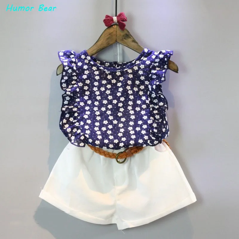 Humor Bear Girls Clothes 2016 Brand Girls Clothing Sets Kids Clothes Cartoon Children Clothing flower Tops