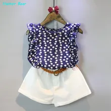Humor Bear Girls Clothes 2016 Brand Girls Clothing Sets Kids Clothes Cartoon Children Clothing flower Tops