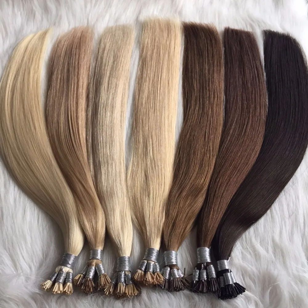 Double drawn Stick I tip hair Indian Remy russian hair extensions