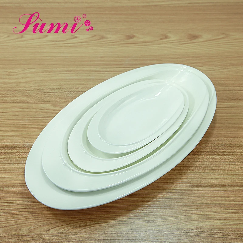 Custom logo long plates china dishes ceramic, restaurant serving dishes