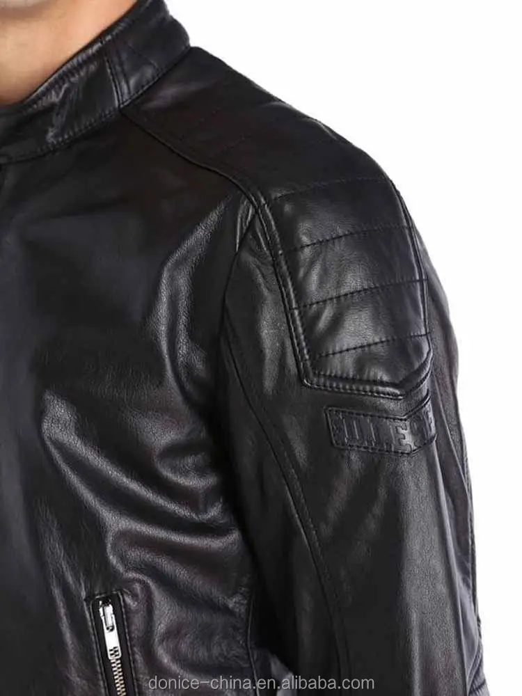 Sponge Quilting Buffalo Male Zip Cuff  Leather Jacket genuine cow skin mens jacket
