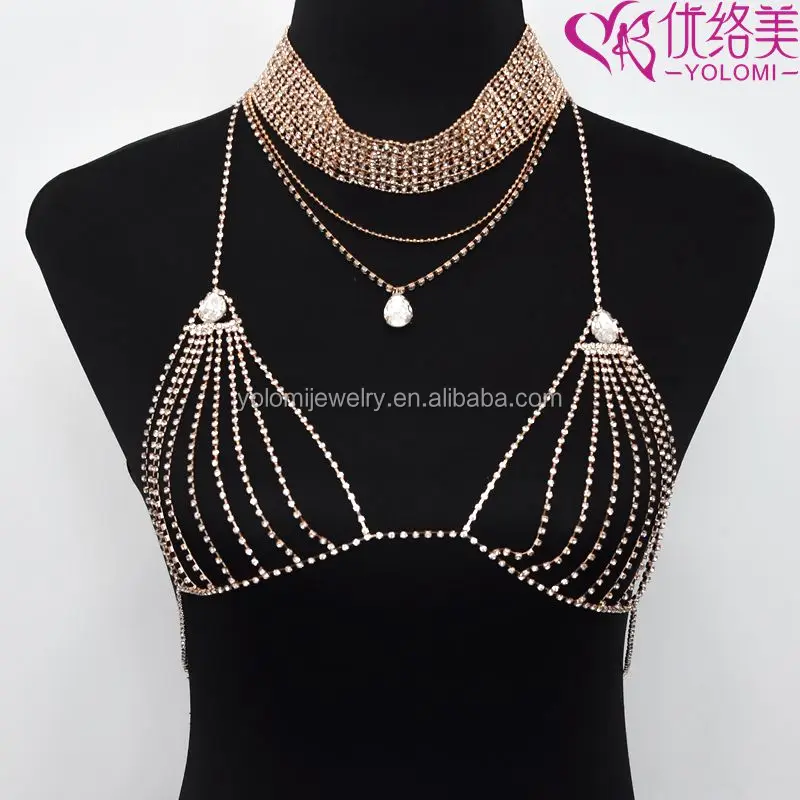 
Bra Harness Body Chain Wholesale Bikini Gypsy Top Harness Triangle Bra Body Chest Chain Necklace Jewelry 