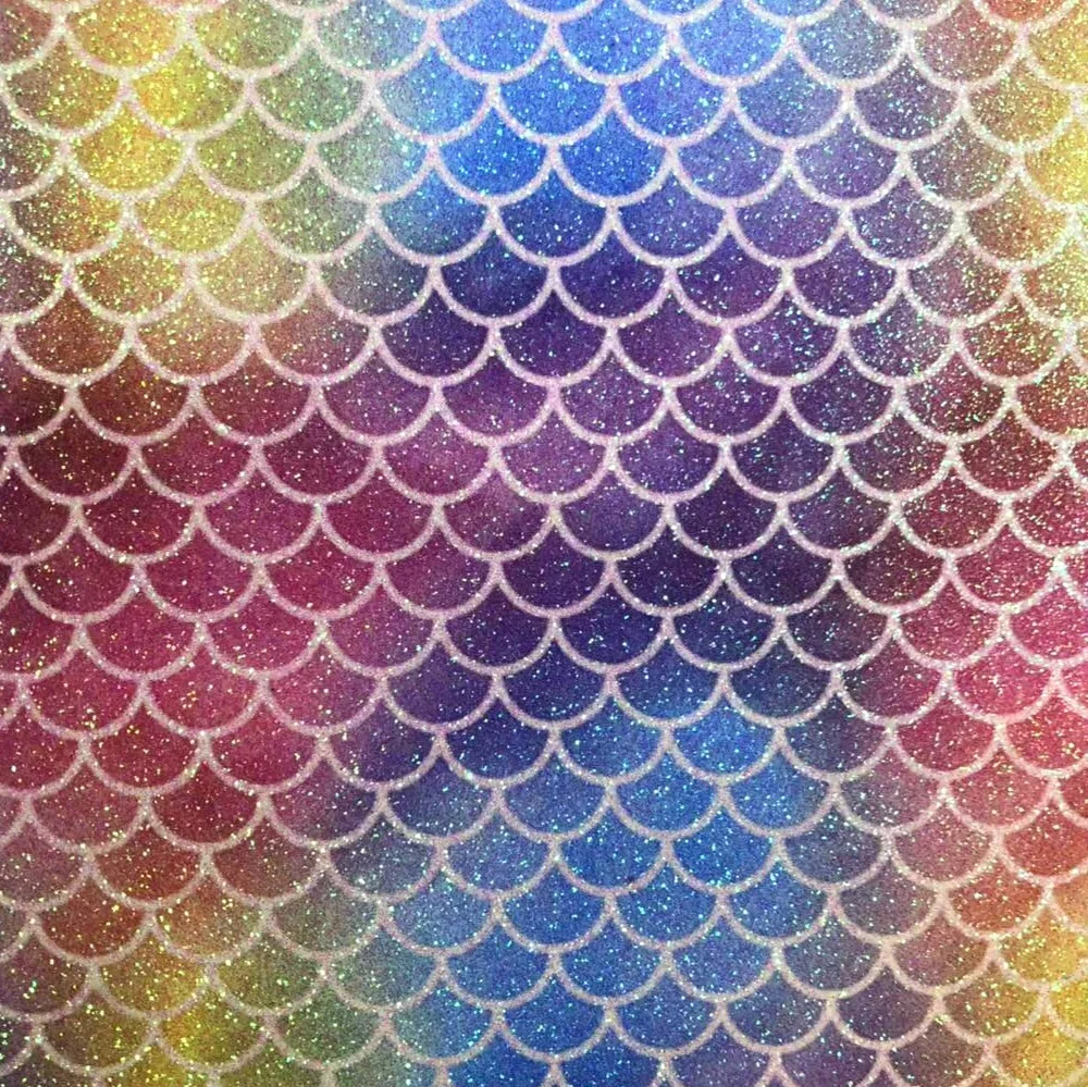 2018 new design pu leather material with rainbow mermaid glitter fabric