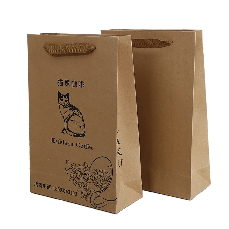 Пользовательские коричневый кофе нести сумки 80gsm 3 слоя крафт бумажный мешок для пищевой упаковки