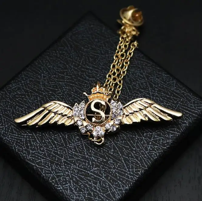 wholesale New Alloy Silver England Tassels Chain Brooch For Men Suit Brooches Pins Fashion Jewelry