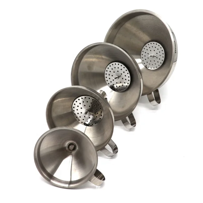 
Gold Copper Plated Stainless Steel Removable Strainer Filter Kitchen Bar Wine Liquid and Dry Ingredients Funnel with Handle 