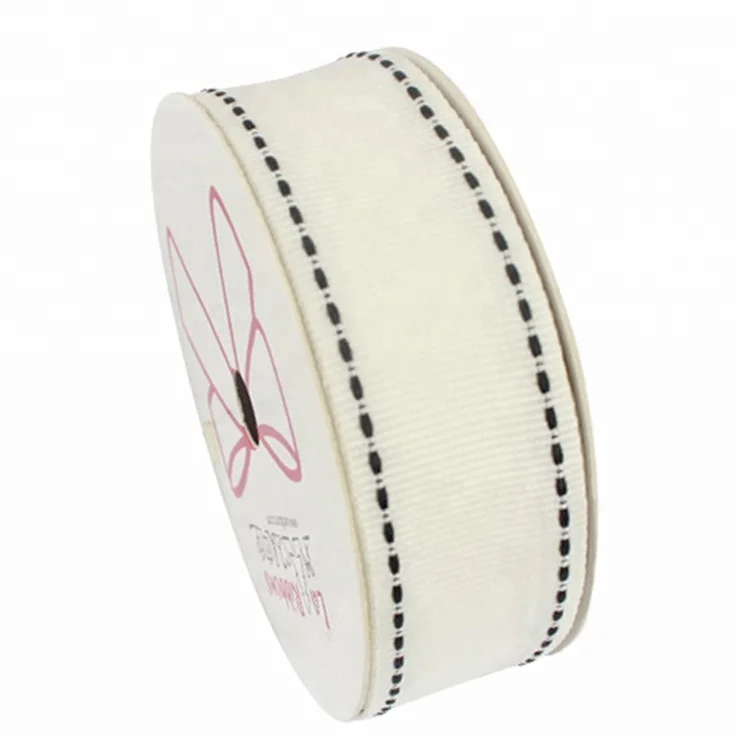LaRibbons 1' 25mm Red Grosgrain Ribbon with White Saddle Stitching