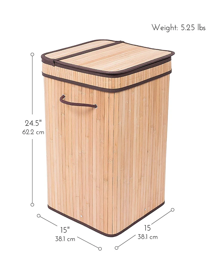 Square Bamboo Collapsible Laundry Basket With Lid