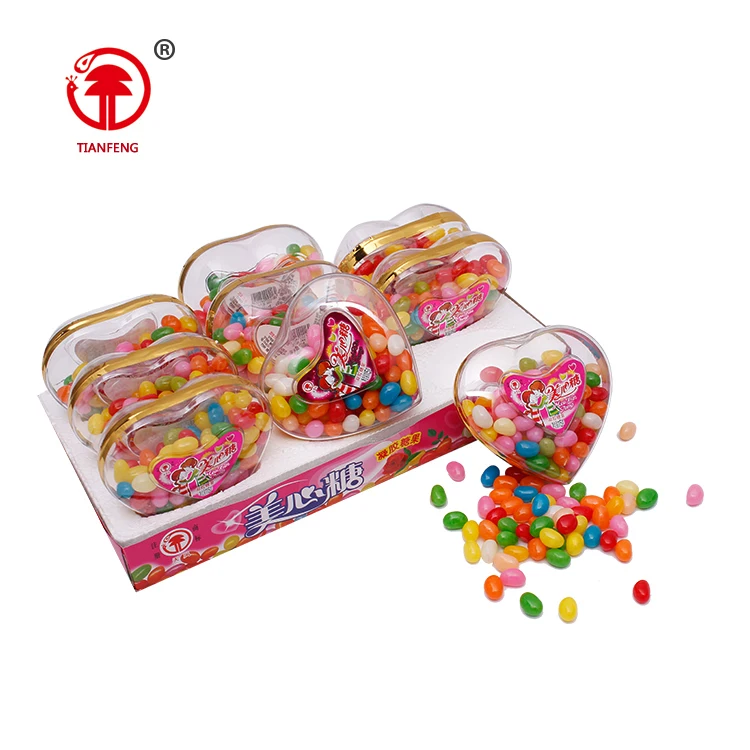Health food plastic heart for candy jelly bean container halal fruit shaped jelly candy
