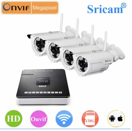 Sricam SP007 работа с 4CH профессиональный NVR комплект CMOS ик 20 м тип пуля IP камера с фиксированным объективом