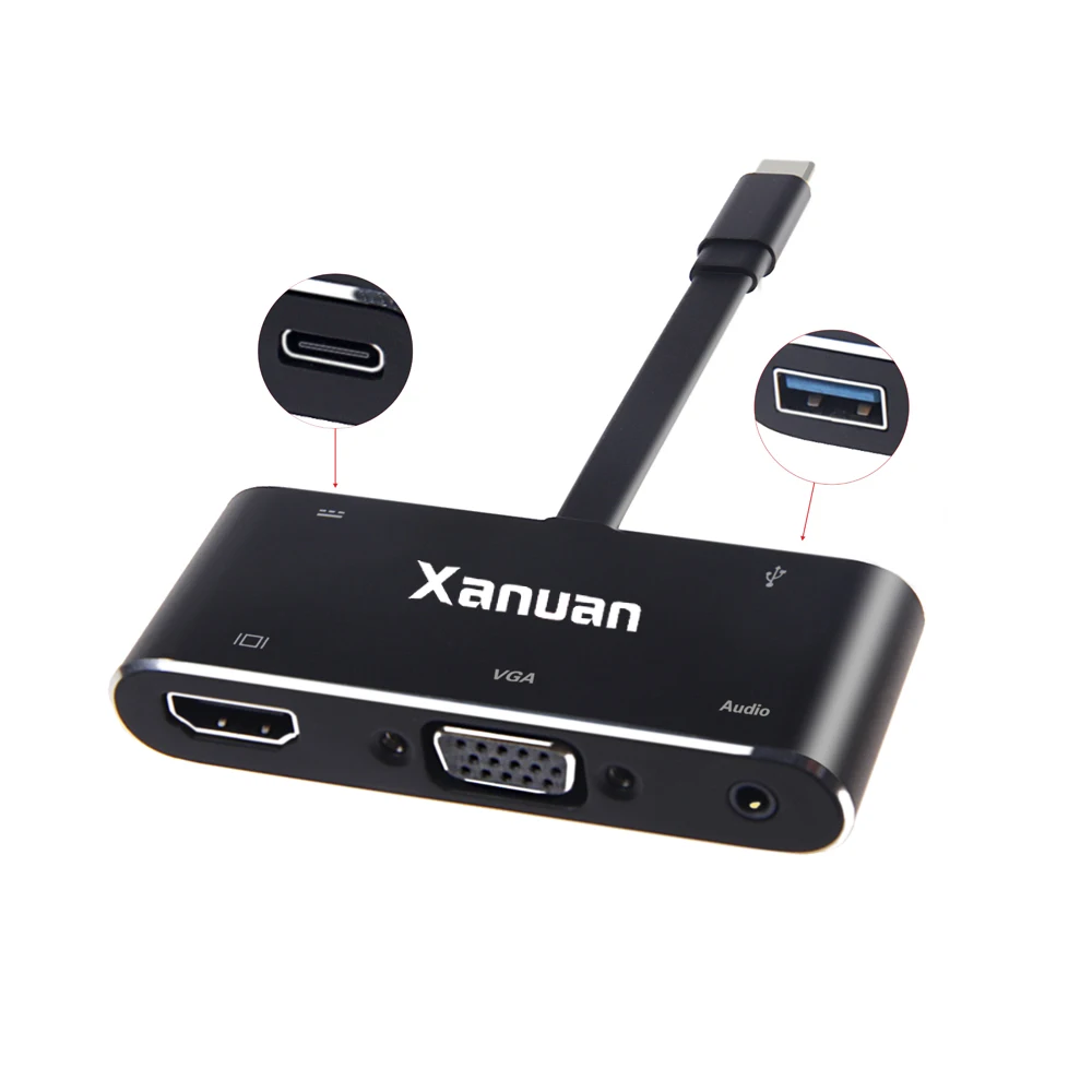 XANUAN USB C Type C to HDMI VGA USB3.0 Adapter Cable 4K 1080P for MacBook Pro 2018 ChromeBook Dell XPS