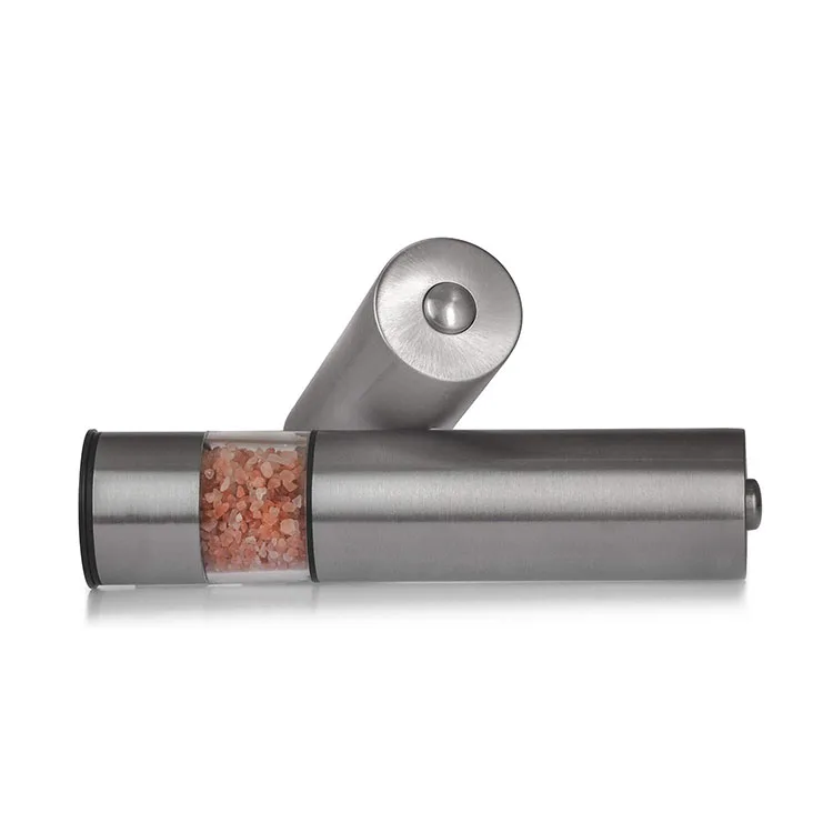 2 in 1 stainless steel glass battery operated salt pepper mill