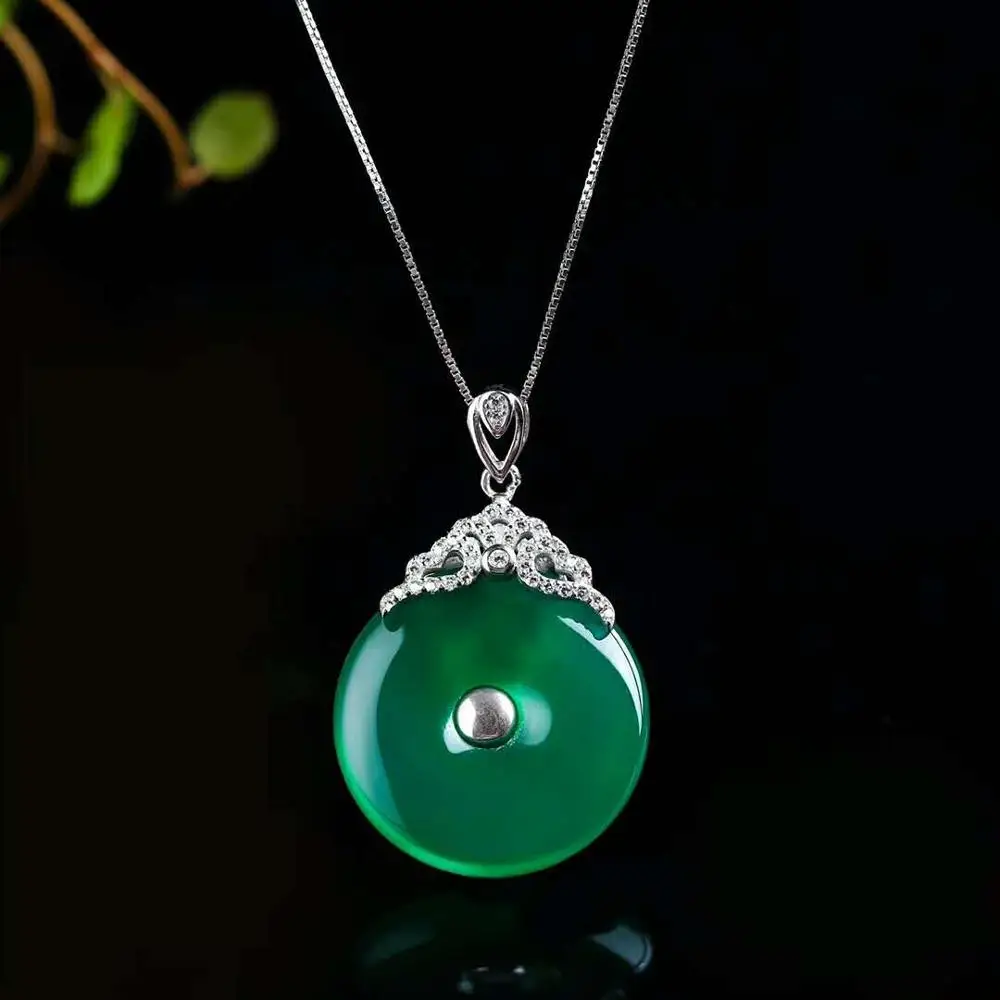 gemstone jewelry wholesale classic 925 Natural green yellow jade Chalcedony pendant Necklace for women
