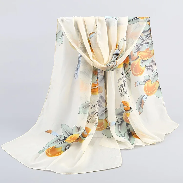 Fashionable flower print thick chiffon scarf silk For lady