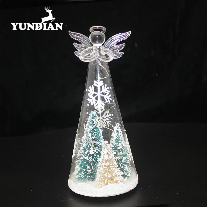 Battery operated table decorative led christmas pyramid glass tree with angel on top for holiday gift