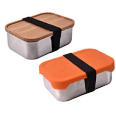 2021 800 1000 ml rectangle tableware air tight bamboo lid stainless steel lunchbox food container eco friendly with elastic belt