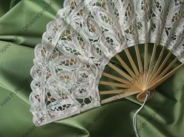 100% Cotton Handmade Belgian Lace Parasol & Lace Fan