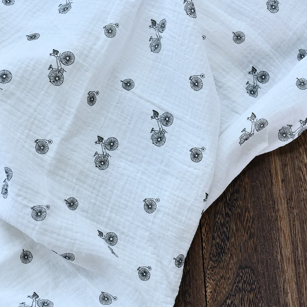 Natural crinkly texture printed 100% cotton double layer gauze muslin fabric for baby clothes