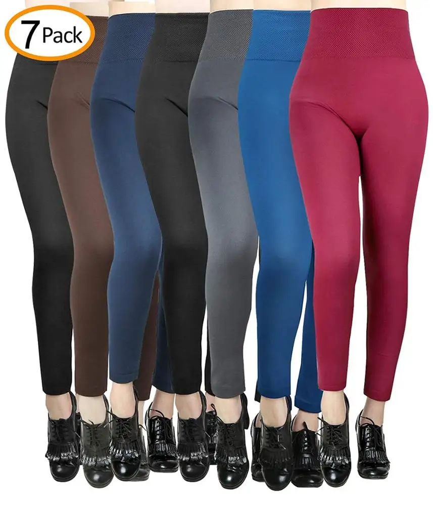 7 Pack Women High Waist Fleece Lined Leggings Ladies Seamless Ankle Leggings