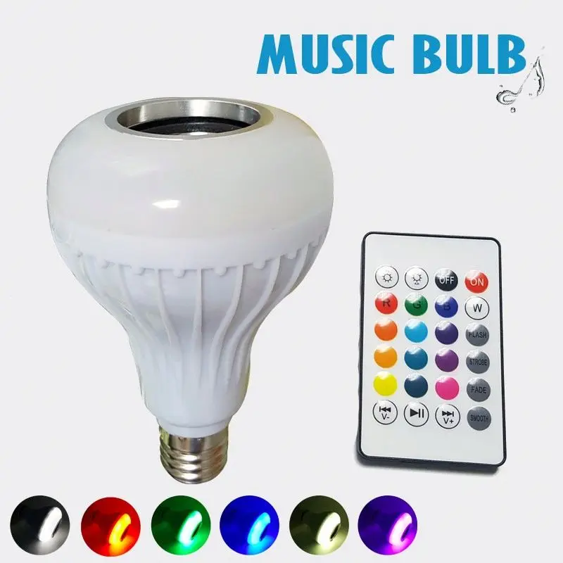 
Smart Wireless E27 E26 with IR remote control colored flash light wireless led speaker RGB bulb for playing music  (60754895428)