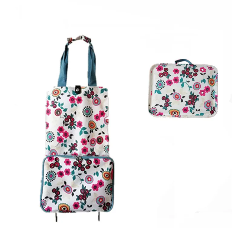 Foldable Trolley Bag Packable Oversized Tote with Wheels Shopping Grocery Bag