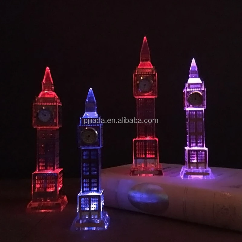 Metal Covered Surface Crystal Big Ben Model With Clock For Souvenir