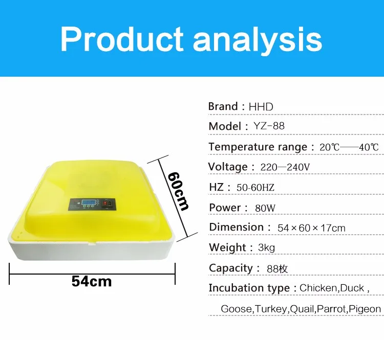 Экономичный пластиковый верхний циркулированный термовоздух HHD автоматический инкубатор kulucka YZ-88