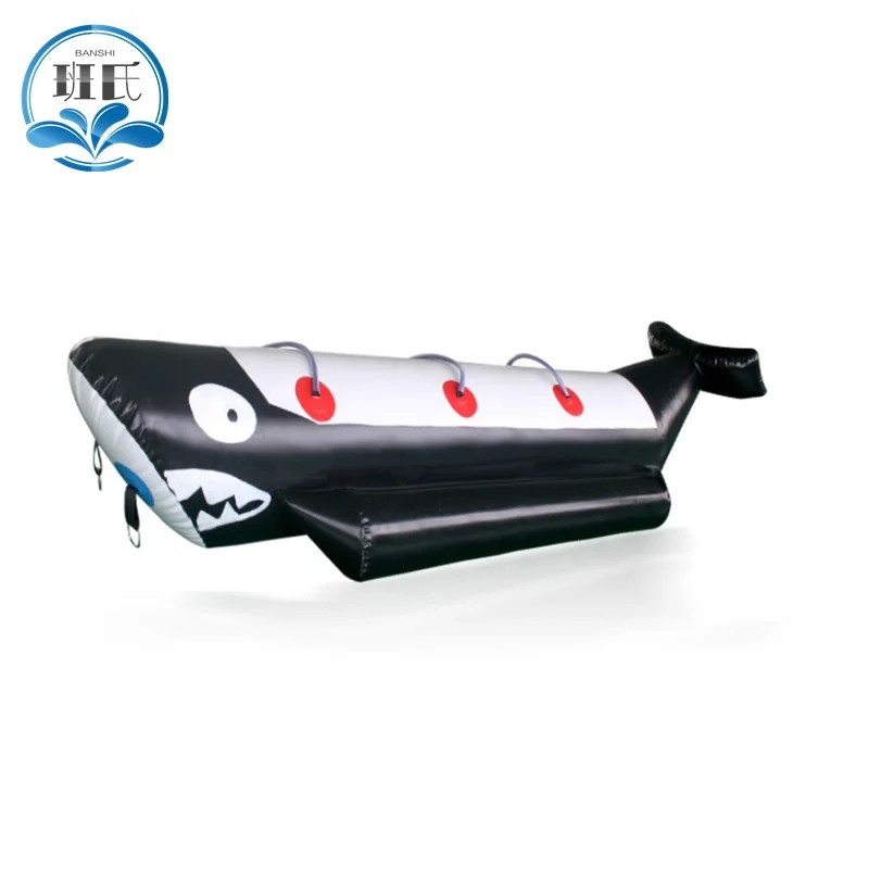3 seats water toy inflatable black shark banana boat for sale