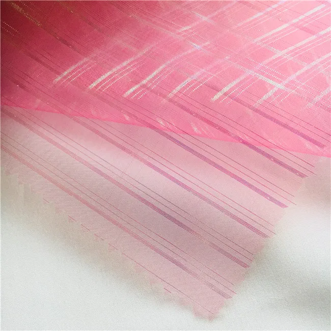 Красивая металлическая ткань из органзы в полоску, ткань из органзы для женского платья