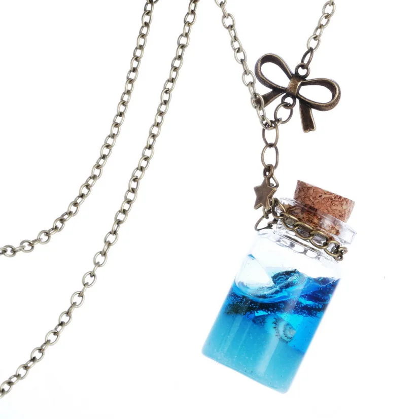 Vintage Mermaid Tears Shells Star Vial Necklace Shellhard Blue Sea Ocean Glass Wish Bottle Necklaces & Pendants Unisex Jewelry