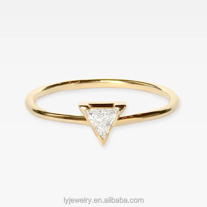 Trendy silver 925 rings man turlish 18k gold triangle zircon finger single stone ring designs