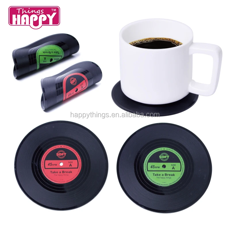 Custom Logo Promotional item Retro Vinyl CD Record Soft Silicone Cup Mat