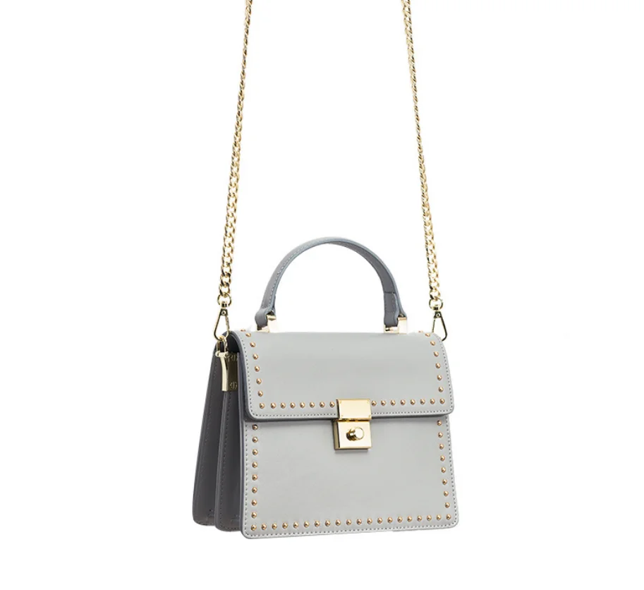 fashion metal square shoulder bag real leather rivet women bags 2019 trendy online shopping free shipping UK designer handbags