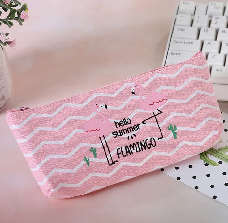 Милый пенал с фламинго, Холщовый Подарочный чехол, школьный пенал, пенал, сумка для карандашей, школьные принадлежности, канцелярские принадлежности