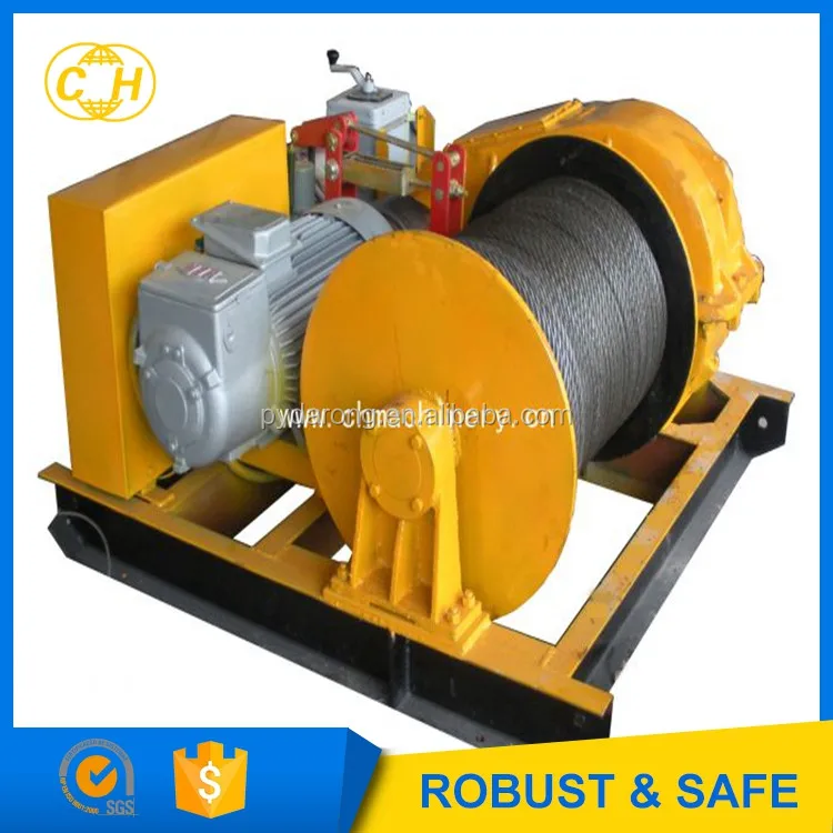 fixed winch mounted on ground moveable pulley steel wire ropes pull stone rock oil field