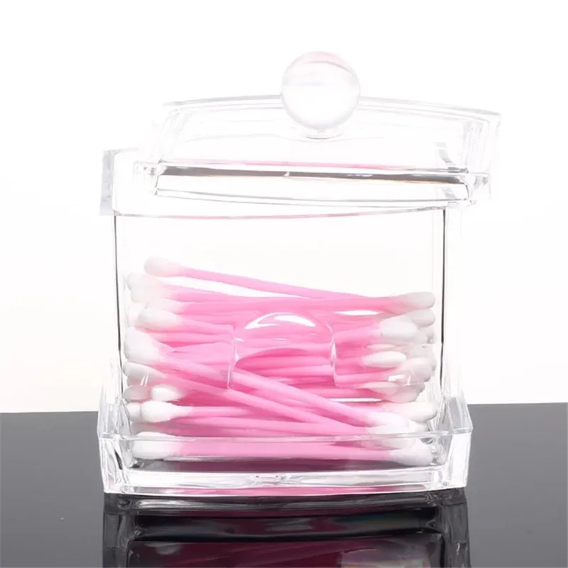 Clear Acrylic Cotton Swabs Organizer Box Cosmetic Q-tip Storage Holder Makeup Storage Box Portable Cotton Pads Container