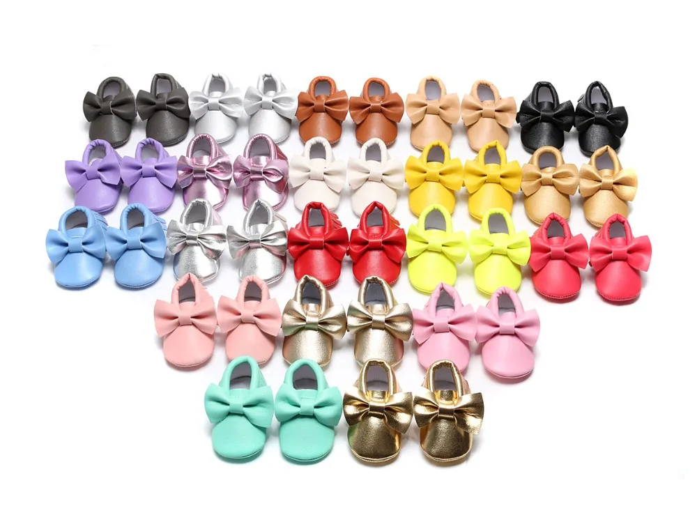 wholesale factory fringe bow baby shoes PU leather baby mocassins shoes