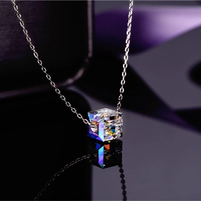Destiny Jewellery 2019 new design jewelry for women silver pendant necklace with cube bead Aurora with Sparkling Crystals