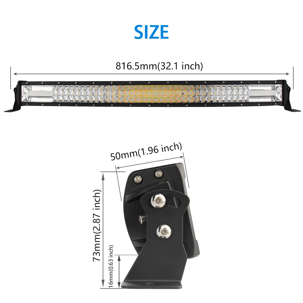 Светодиодный прожектор высокой мощности 24 в Aurora 22 дюйма 32 дюйма, двухцветный Янтарный прожектор 4x4, изогнутый прожектор для грузовика