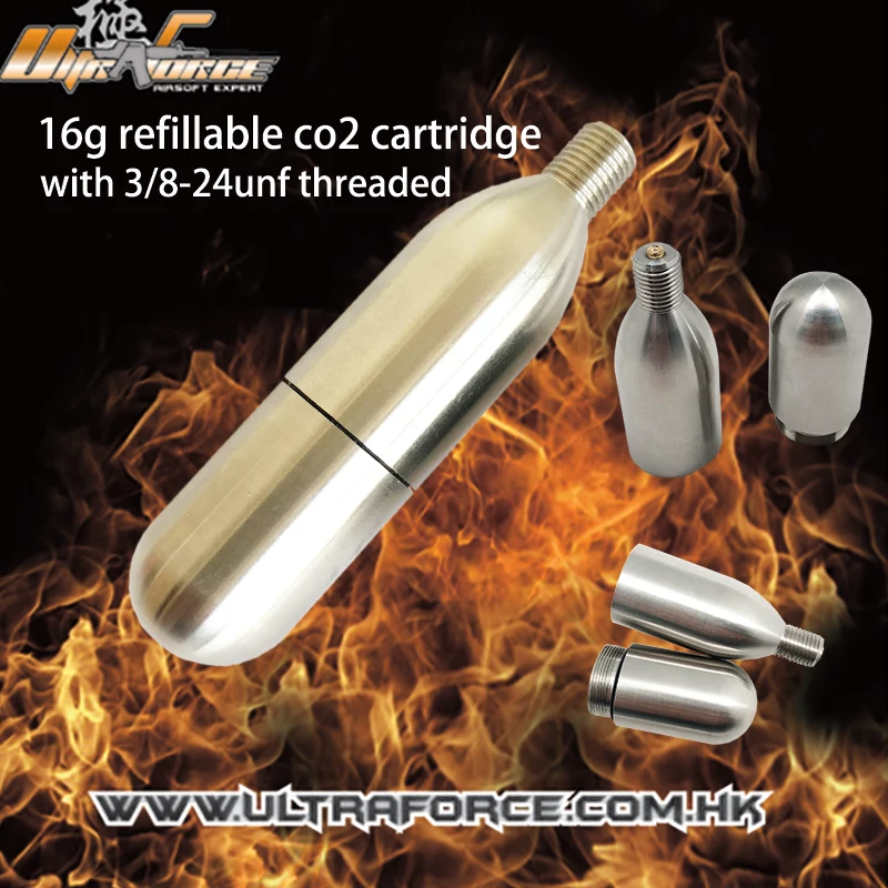 16g co2 refillable cartridge with 3/8-24UNF threaded for beer/tire inflator rechargeable 16g threaded co2 cartridge