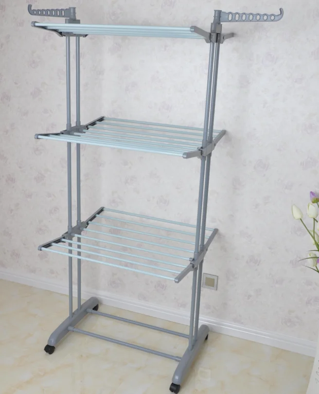 3 layer clothes drying rack multi-faction powder coated with wheels