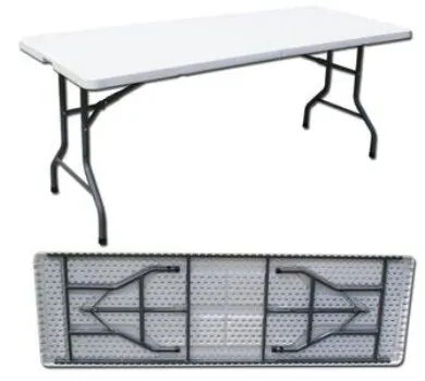 Rectangular portable folding plastic table for indoor and outdoor uses