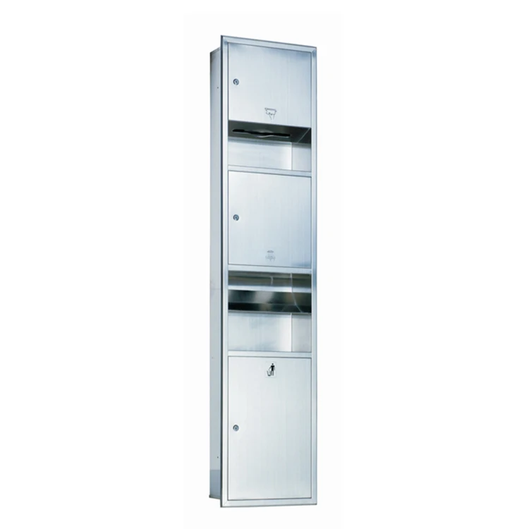SUS 304 Stainless Steel Recessed toilet Paper Towel Holder/Dispenser with Trash Waste Bin